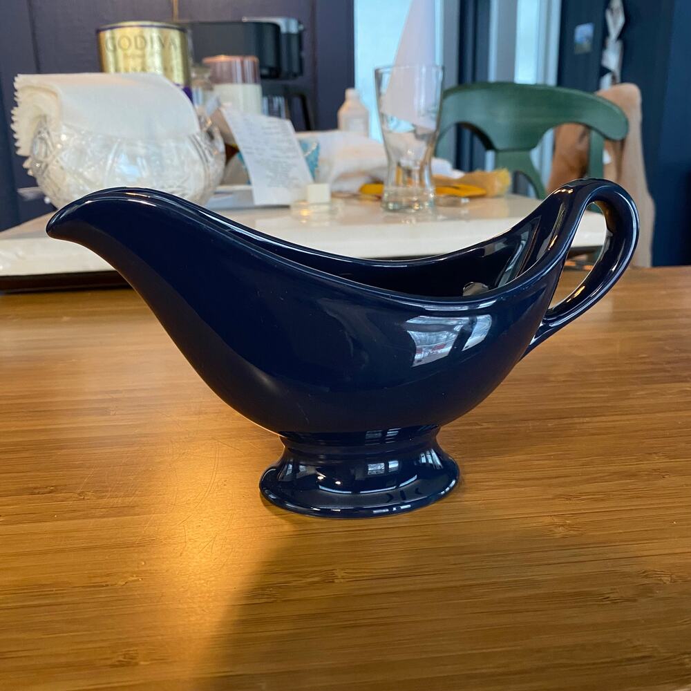Dark Blue Stoneware Gravy Sauce Boat FLAWLESS CONDITION